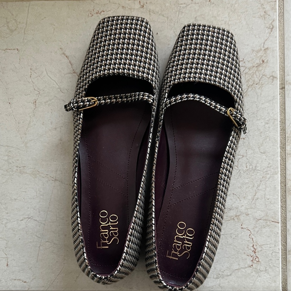 Franco Sarto Black and White Houndstooth Flats